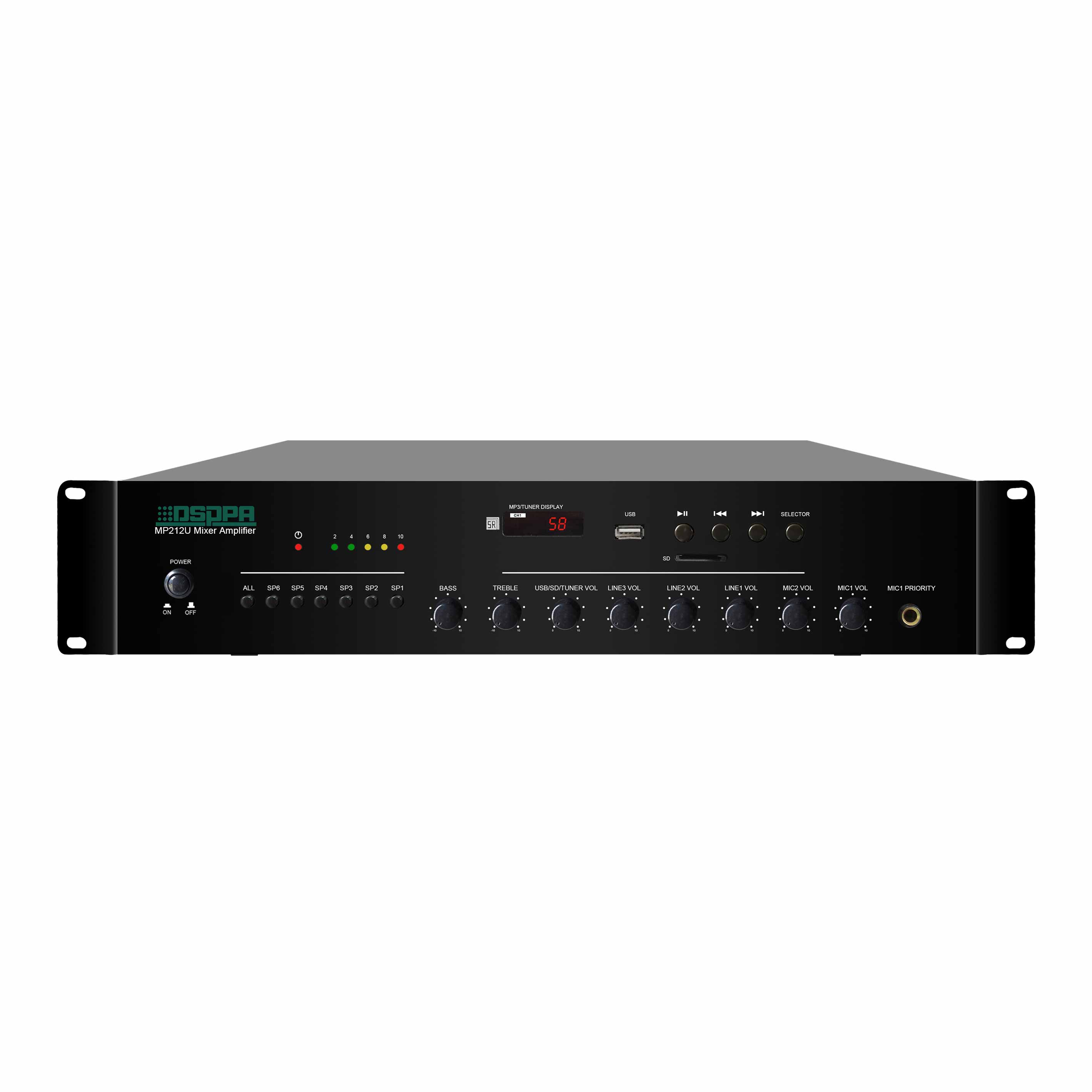 MP212U 120W 6 zon USB/SD/FM Mixer Amplifier