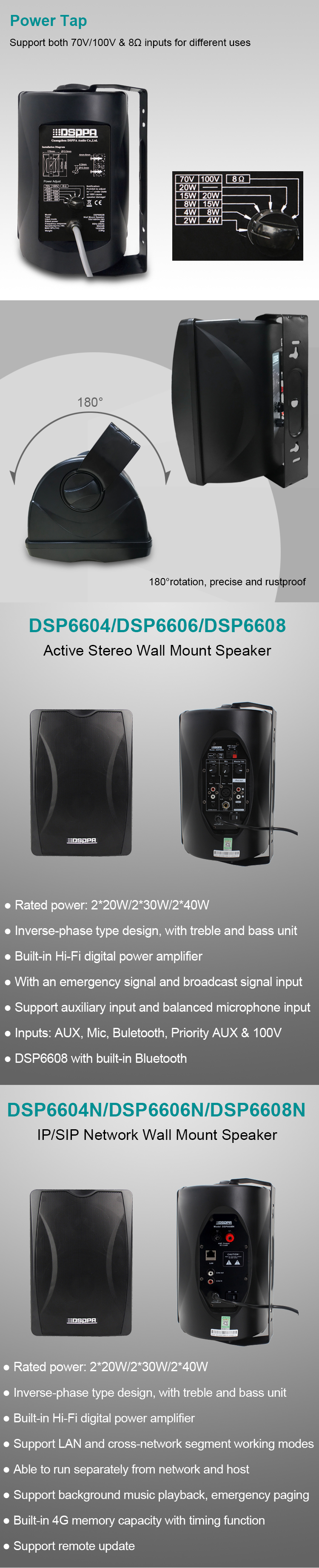 DSP8064B 40W Wall Mount Speaker with Power Tap